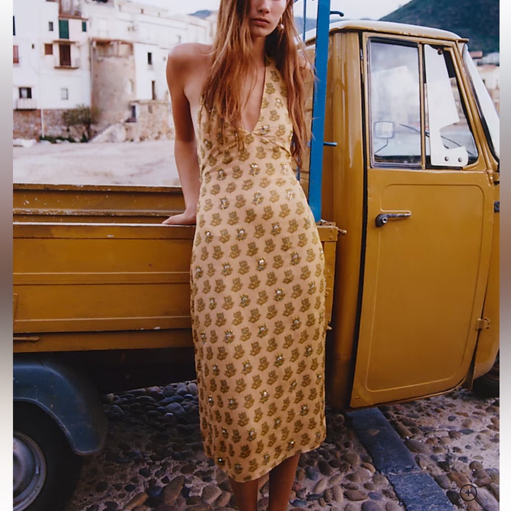 NWT J. Crew Collection embellished halter dress in tonal tulip block print